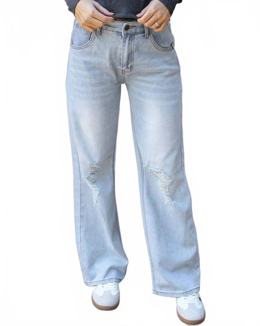 NEW GRACE AND LACE slouchy soft wide leg jeans in distressed light-wash